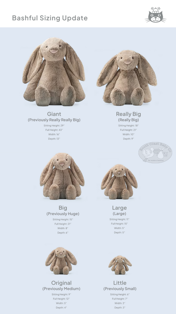 New Jellycat Bashful Sizing