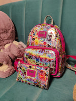 GENTLY USED Loungefly Lisa Frank Iridescent AOP Mini Backpack and Wallet Set