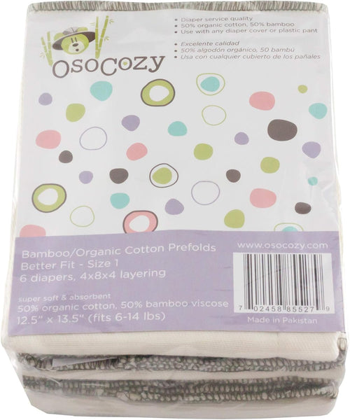 OsoCozy Better Fit Organic Cotton/Bamboo Prefolds, 6-Pack