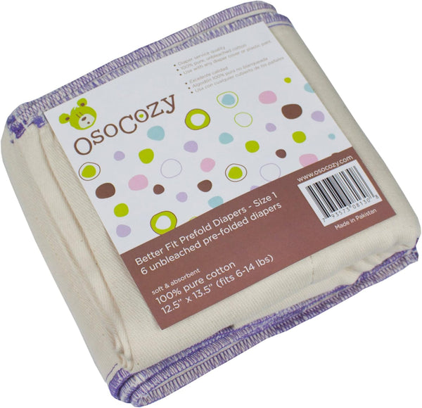 OsoCozy Better Fit Unbleached Cotton Prefolds, 6-Pack