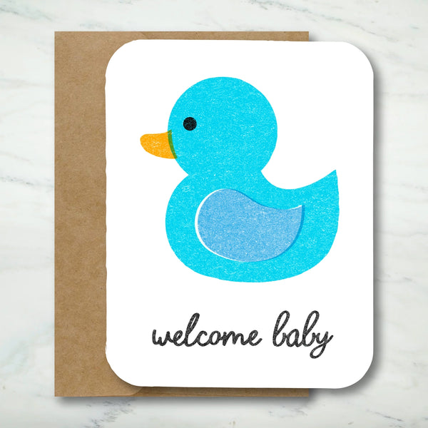 *NEW* Paper Chain Studios Blue Ducky Welcome Baby Greeting Card