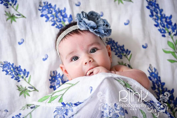 Little Hometown Muslin Swaddle Blanket - Bluebonnets