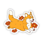 Big Moods Corgi Frolicking Through Flowers Vinyl Sticker