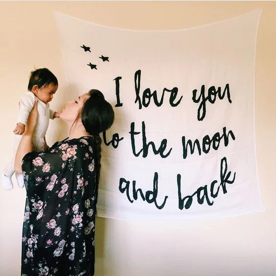 *FINAL SALE* Modern Burlap Organic Cotton Black & White Muslin Swaddle - I Love You To the Moon and Back