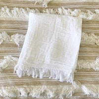 Modern Burlap Organic Cotton Muslin White Fringe Swaddle