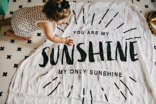 *FINAL SALE* Modern Burlap Organic Cotton Black & White Muslin Swaddle - You Are My Sunshine