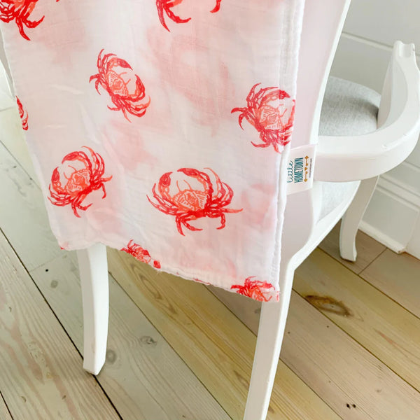 *NEW* Little Hometown Muslin Swaddle Blanket - Pink Crab