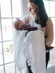 Modern Burlap Organic Cotton Muslin White Fringe Swaddle