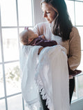Modern Burlap Organic Cotton Muslin White Fringe Swaddle