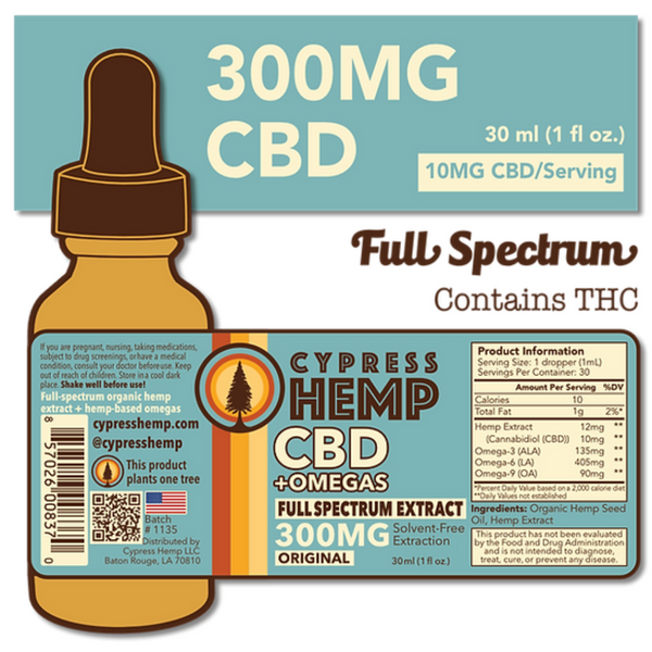 Cypress Hemp Full Spectrum 300mg CBD+OMEGAS Drops - Original
