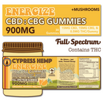 Cypress Hemp Full Spectrum 900mg Energize CBD:CBG + Mushroom Gummies - Organic Mango Nectar (exp 1/23)
