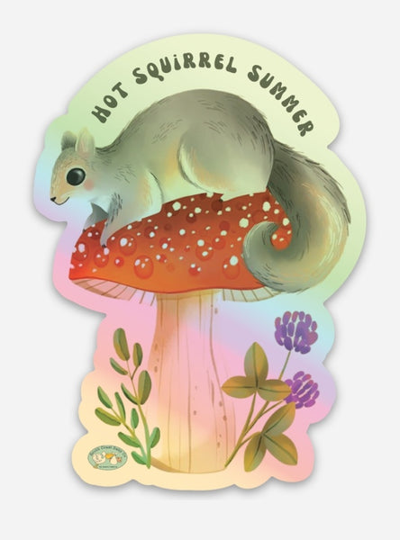 Exclusive Hot Squirrel Summer Holographic Mushroom Die Cut Vinyl Sticker