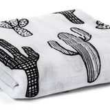 *FINAL SALE* Modern Burlap Organic Cotton Black & White Muslin Swaddle - Cactus
