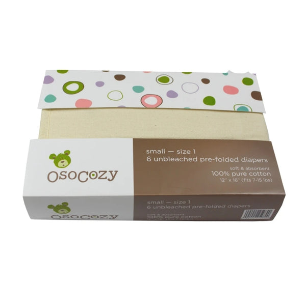 OsoCozy Unbleached Cotton Prefolds, 6-Pack