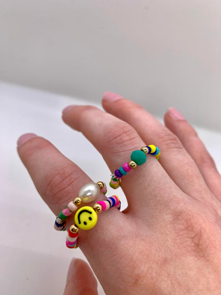 Smiley Face Beaded Ring Set
