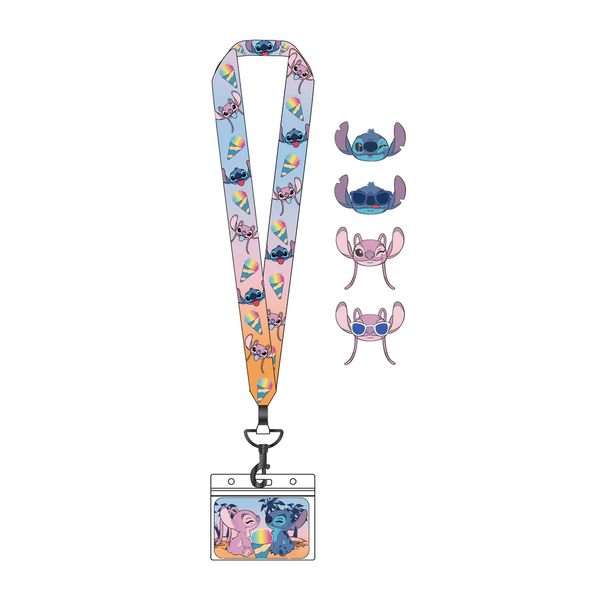 *FINAL SALE* Loungefly Lilo & Stitch Angel and Stitch Snow Cone Lanyard with Card Holder & 4 Pins