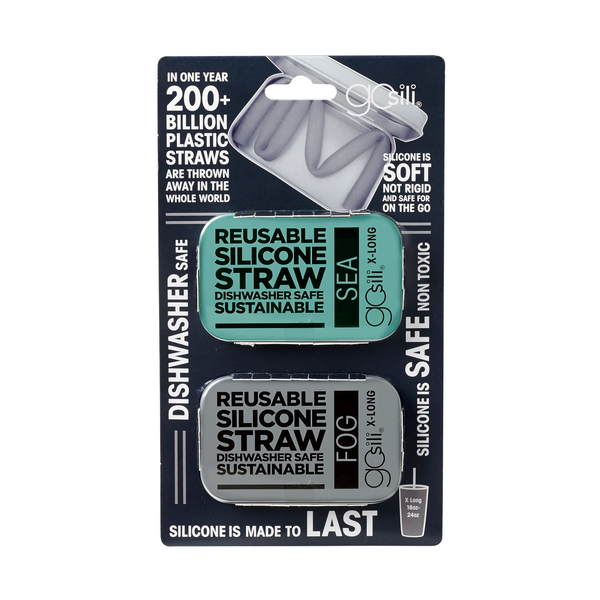GoSili Extra Long Straw with Travel Tins, 2-Pack